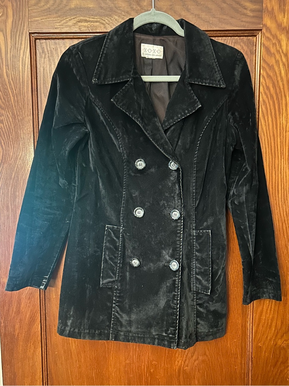 Vintage 90's XOXO Velvet Lightweight Peacoat Jacket Black XS